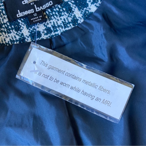 NEW Dennis Basso Tweed Plaid Car Coat Teal Ivory size 12 - Picture 10 of 14
